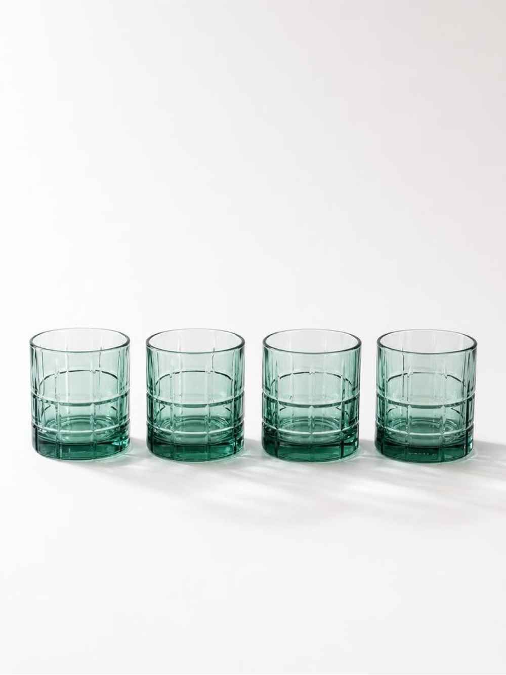 VINTAGE 1990’S ANCHOR HOCKING GREEN TARTAN ROCKS COCKTAIL GLASSES LIGHT GREEN